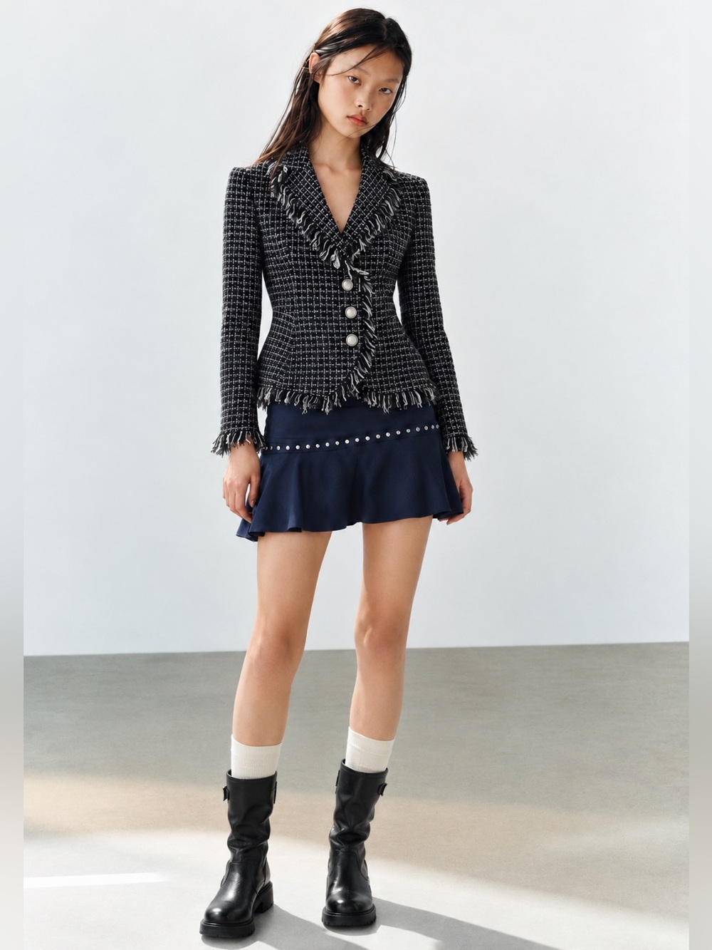 NWT Zara Asymmetrical Navy Blue Stud Ruffle Mini Skirt